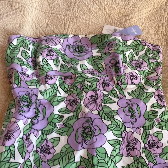 NWT Ann Taylor Loft Strapless Sleeveless Purple Flowers Lined Top 4 Petite 4 P - Picture 3 of 8